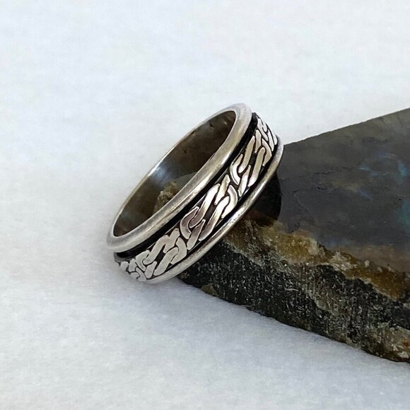 Sterling Silver 925 Chunky Sailors Knot Unisex 8MM Spinner Band Ring Sz 11.5 - Picture 4 of 15